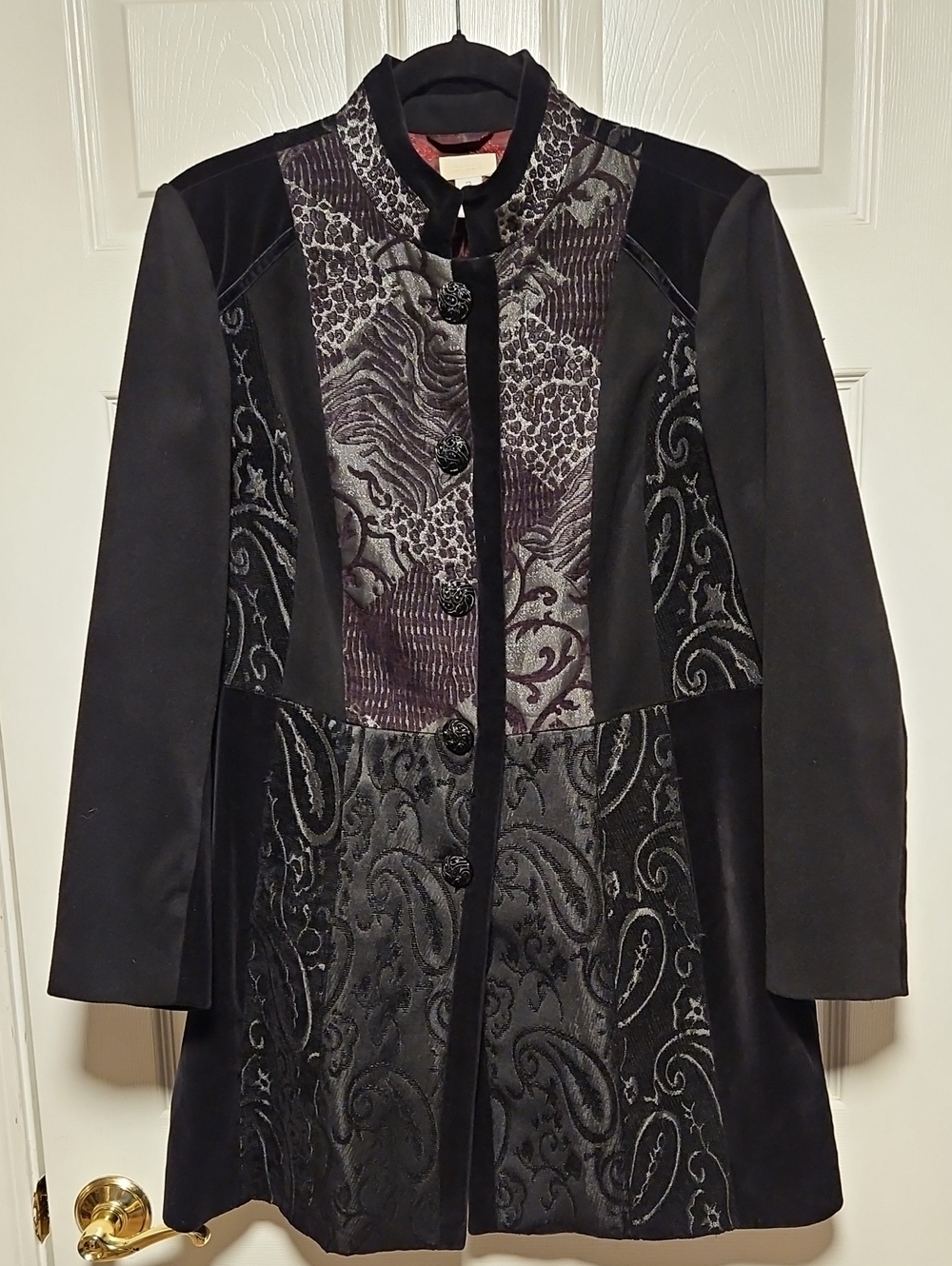 Chico's Velvet & Patchwork Panel Coat